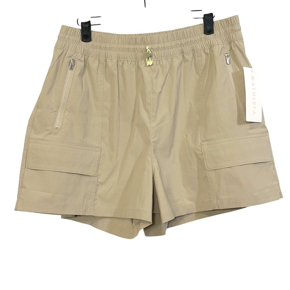Athleta Cascade Cargo Poplin Shorts Womens Large‎ Khaki Tan UV Protection Hiking